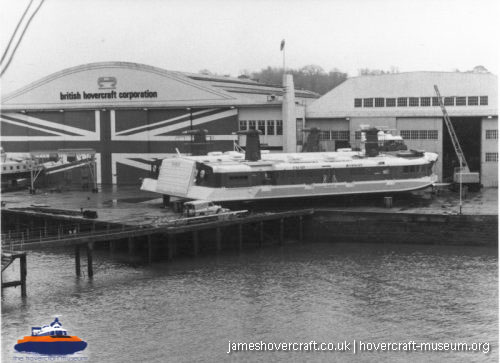 SRN4 The Prince of Wales (GH-2054) at BHC in Cowes -   (submitted by The <a href='http://www.hovercraft-museum.org/' target='_blank'>Hovercraft Museum Trust</a>).