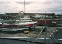 SRN4 The Prince of Wales (GH-2054) being demolished after the fire -   (submitted by The <a href='http://www.hovercraft-museum.org/' target='_blank'>Hovercraft Museum Trust</a>).