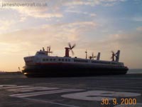 The last days of the SRN4 cross-channel service with Hoverspeed - The Princess Margaret (GH-2007) arriving at Calais (submitted by James Rowson).