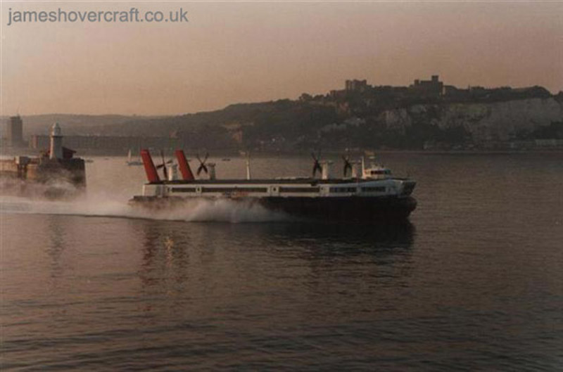 SRN4s operating with Hoverspeed - Hoverspeed craft passing the Fo'castle caf and departing Dover Western Docks