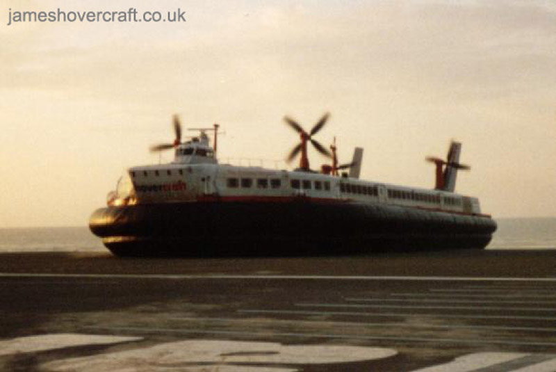 The last days of the SRN4 cross-channel service with Hoverspeed - The Princess Margaret (GH-2007) taxiing at Calais hoverport (submitted by Thomas Loomes).