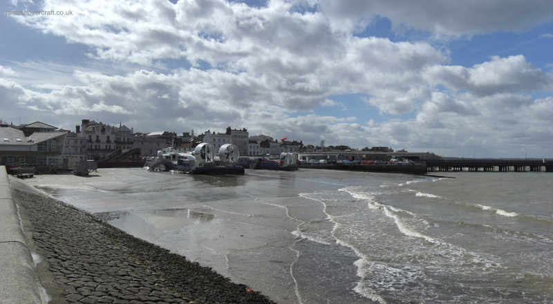 The Hovertravel terminal at Ryde, Isle of Wight. Note the BHT-130 on the pad to the left of the smaller AP1-88