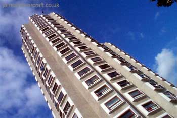 About me - My wonderful halls in uni, Towers Hall, a 21-storey 1960's build concrete behemoth. Its stunning looks have seen its preservation as a Listed Building (credit: James Rowson).