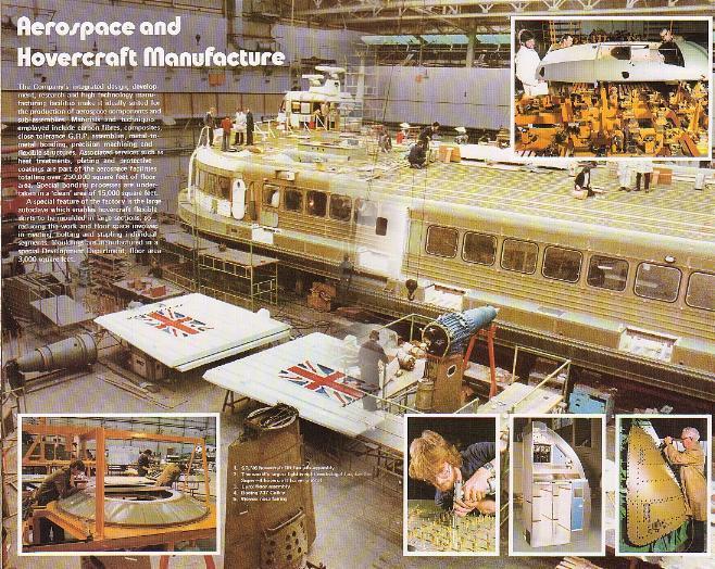 British Hovercraft Corporation promotional brochure  - Centre-fold pages showing the SRN4 under construction, with inset images (credit: Peter Insole).