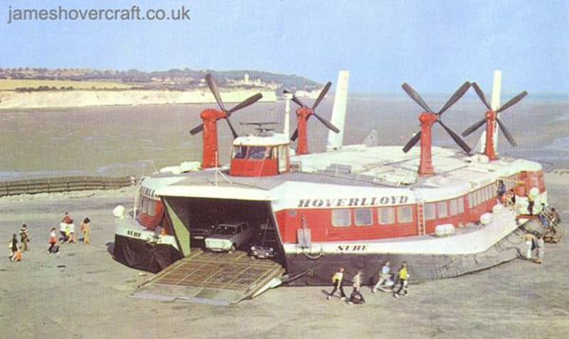 SRN4 Mk II operations from Pegwell Bay hoverport with Hoverlloyd - Sure (GH-2004) ready for departure at Pegwell Bay (credit: Michael Gardner).