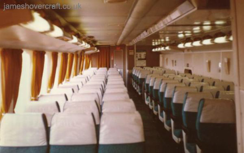 SRN4 Mk II operations from Pegwell Bay hoverport with Hoverlloyd - Looking aft along the starboard passenger cabin of the Hoverlloyd SRN4 (credit: Mike Fuller).