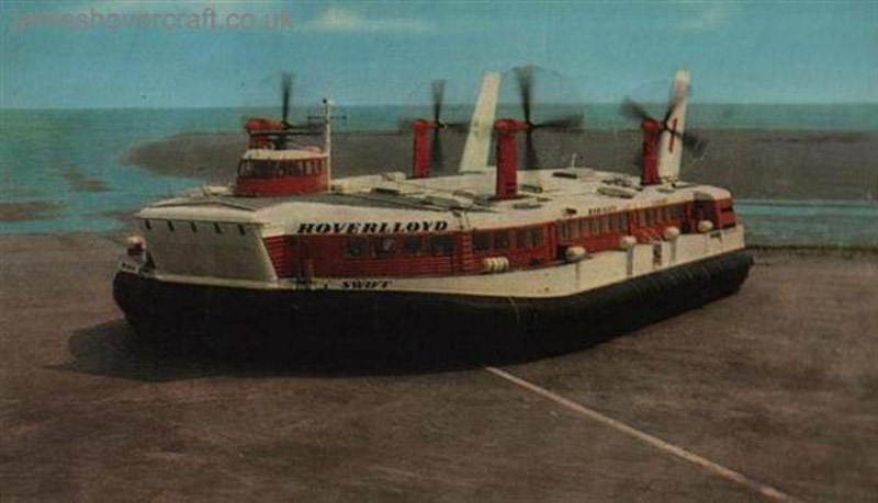 SRN4 Mk II operations from Pegwell Bay hoverport with Hoverlloyd - Swift arriving at Pegwell Bay (credit: Nigel Thornton).